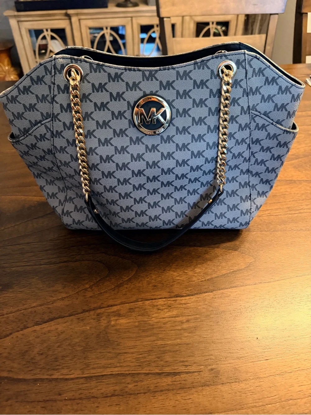 NWT Michael Kors Blue MK Logo Chain-Handle Tote